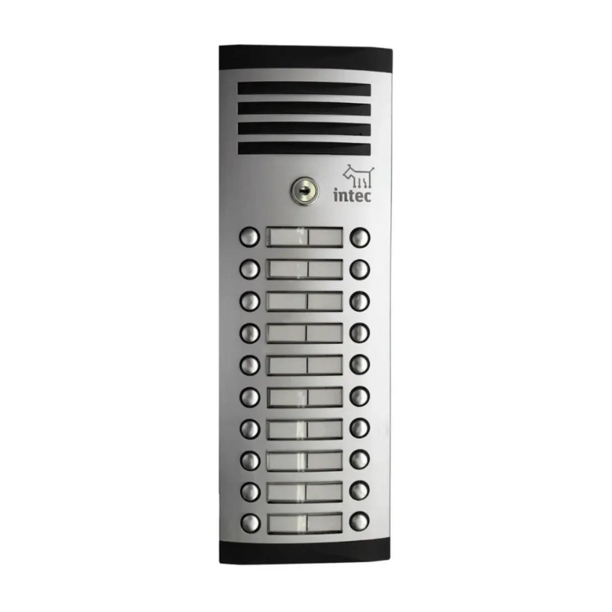 Frente de calle Intec TNK-20 de aluminio con accionamiento de cerradura · 20 botones · Para empotrar