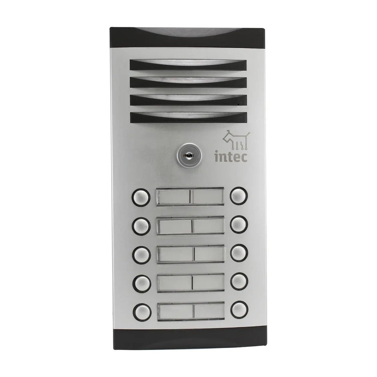 Frente de calle Intec TNK-10 de aluminio con accionamiento de cerradura · 10 botones · Para empotrar