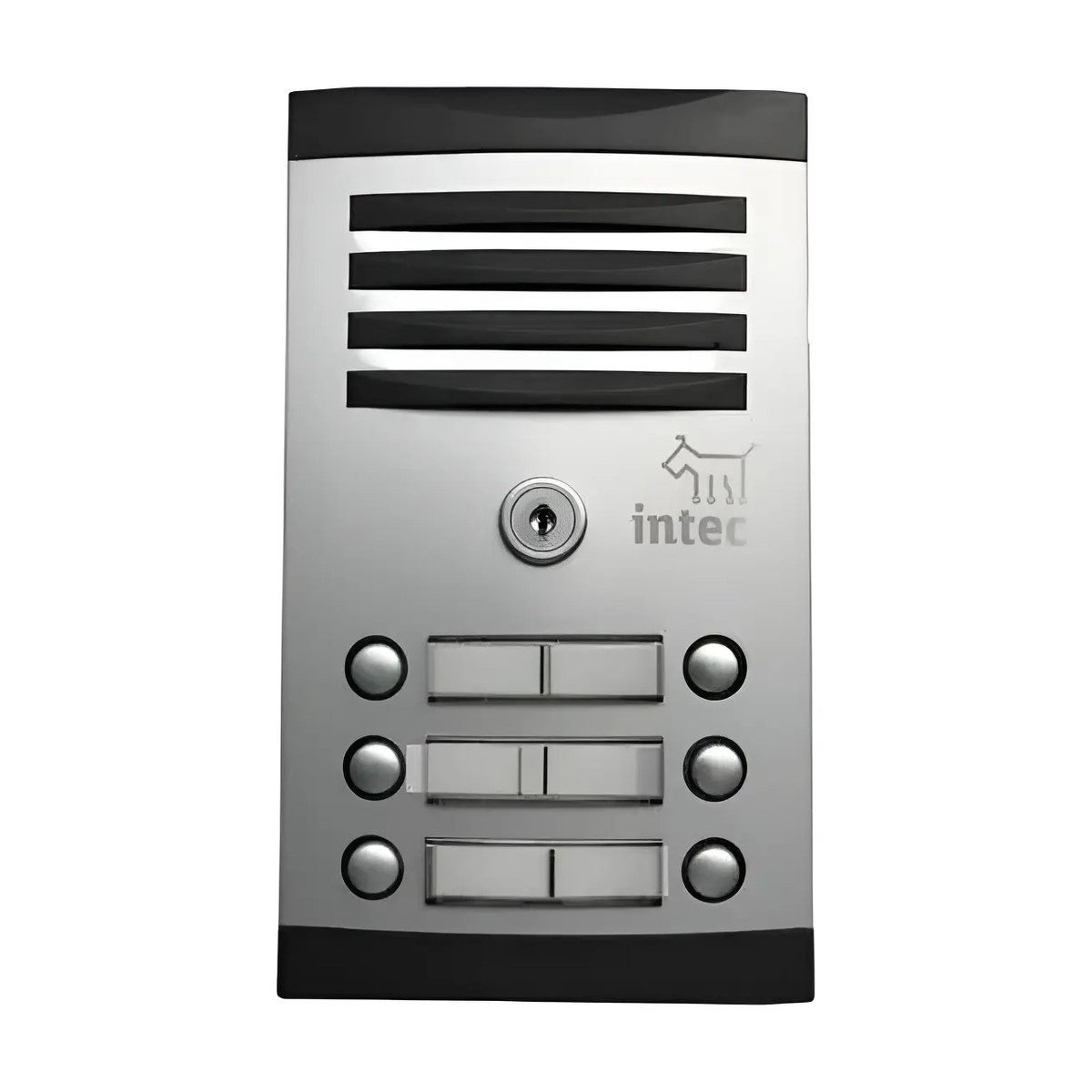 Frente de calle Intec TNK-6 de aluminio con accionamiento de cerradura · 6 botones · Para empotrar