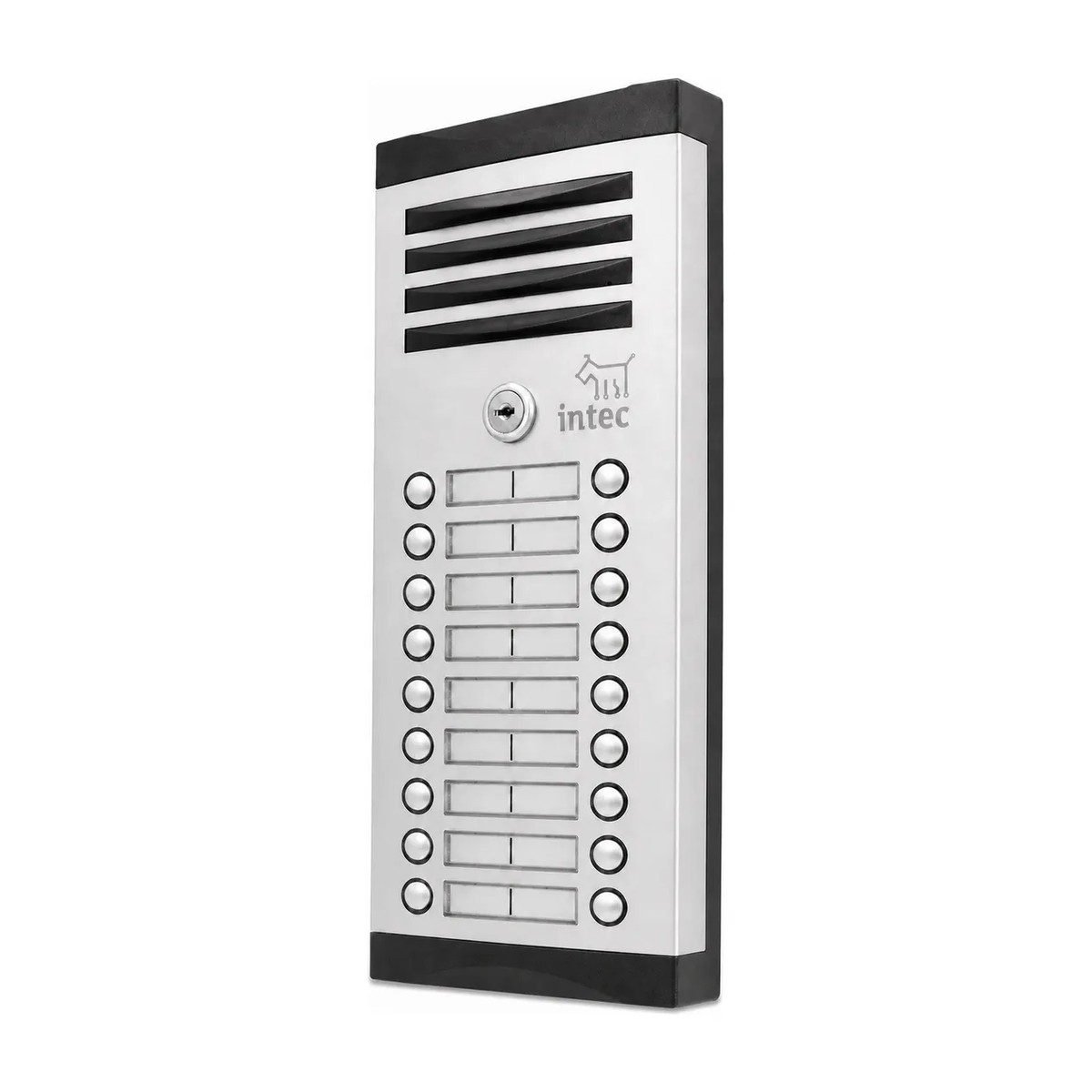 Frente de calle Intec TNK-18 de aluminio con accionamiento de cerradura · 18 botones · Para empotrar
