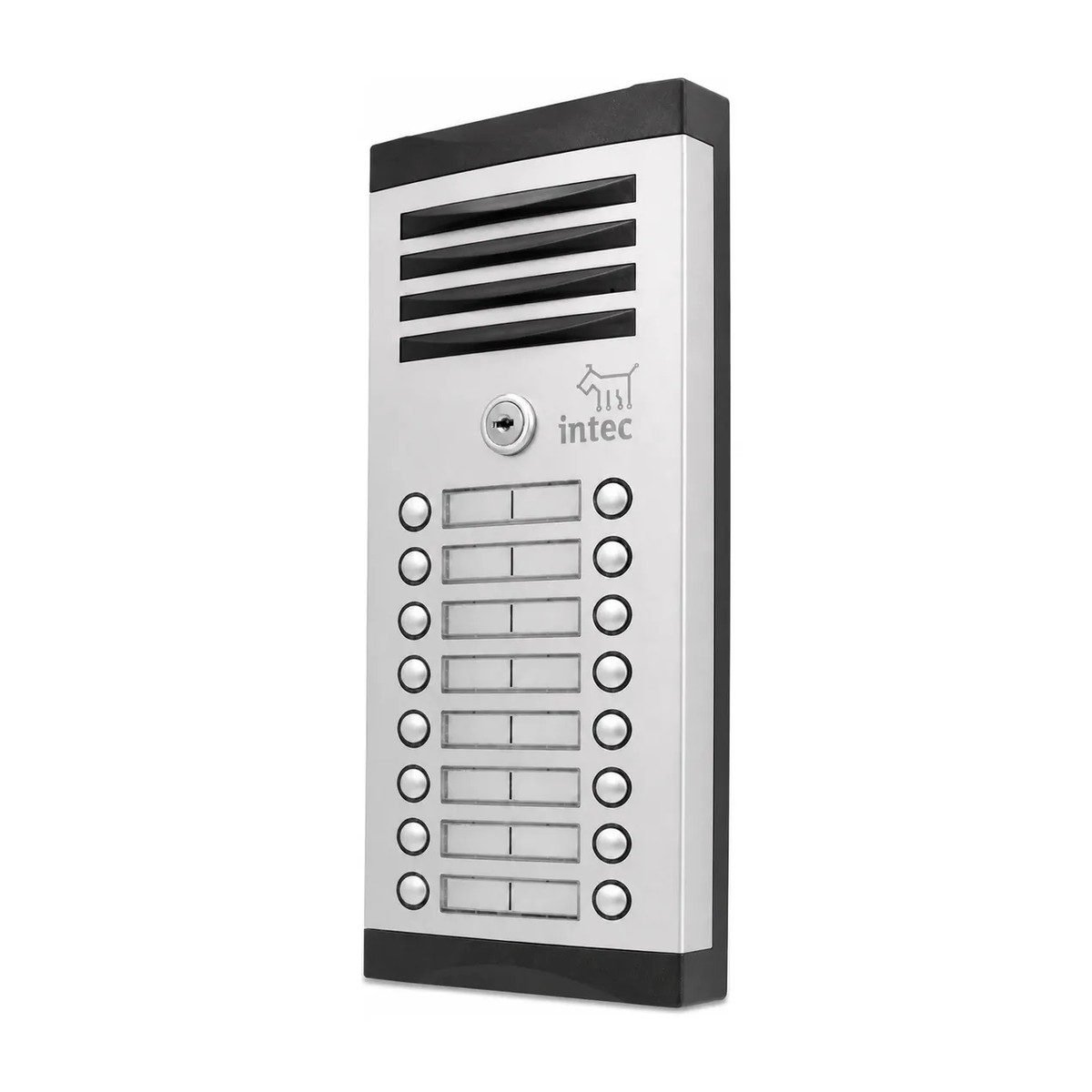 Frente de calle Intec TNK-16 de aluminio con accionamiento de cerradura · 16 botones · Para empotrar